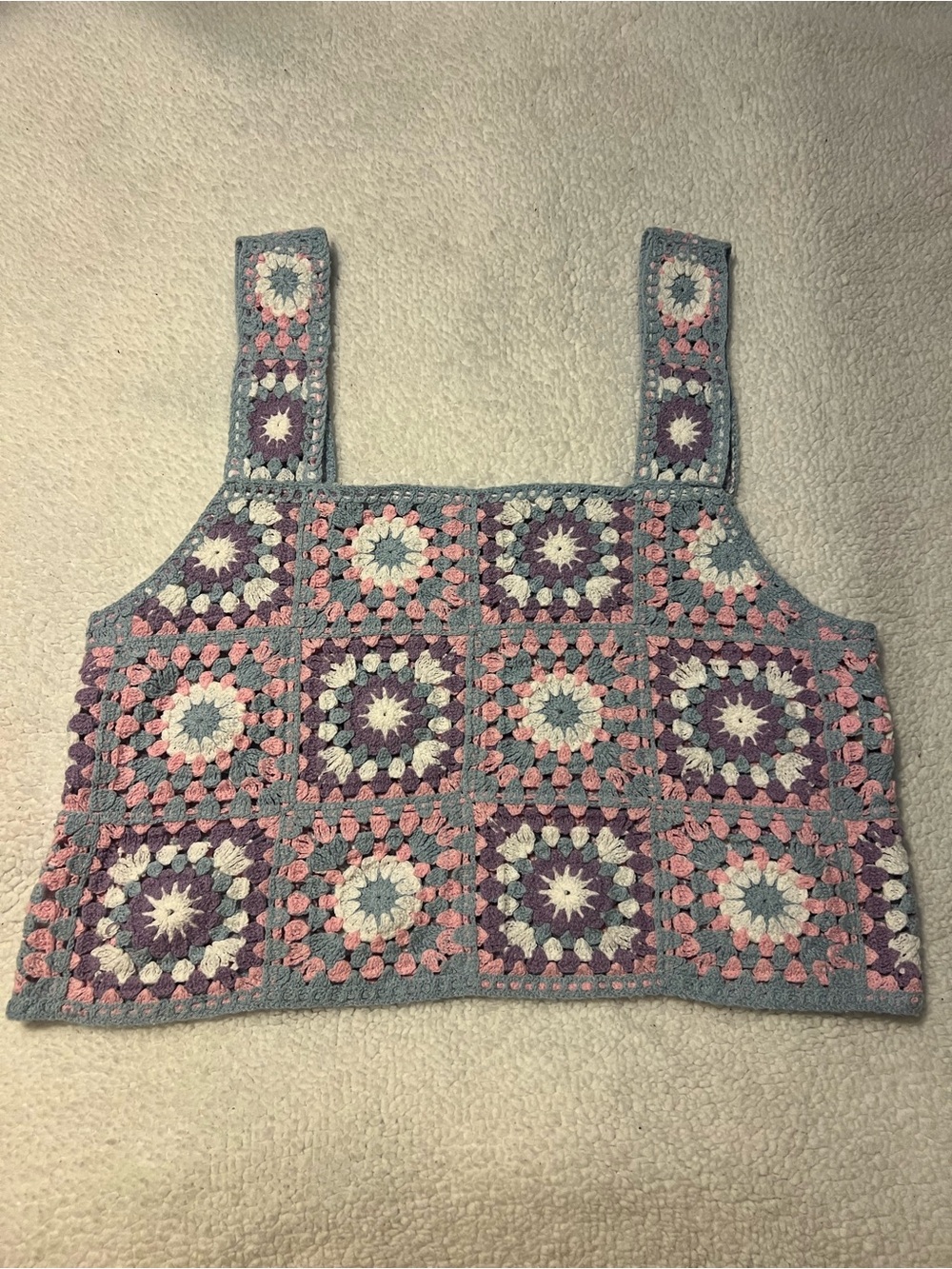 Avec Les Filles Crochet Square Patchwork Tank Top in Pink, Purple, Gray, Cream,